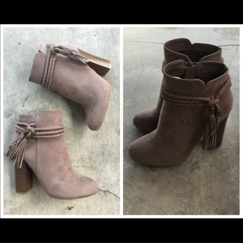 Taupe triple braid tassel suede booties - Picture 2 of 4
